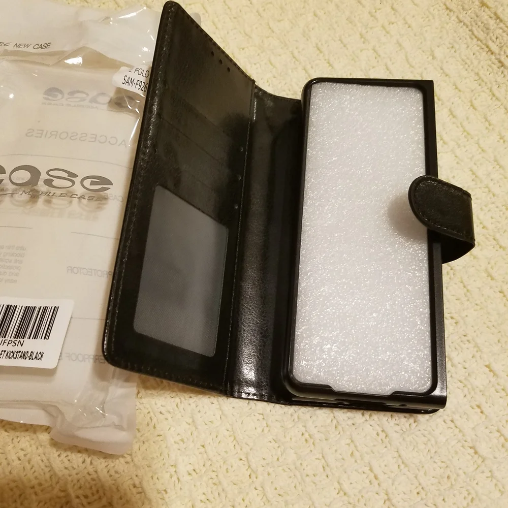 Black Samsung Galaxy Z Fold 3 Case, Wallet Pouch Cover Kickstand Credit Card Slo